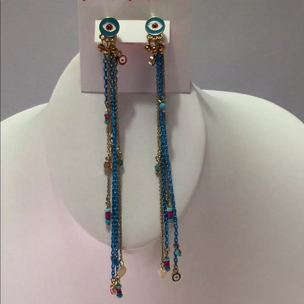 Betsey Johnson Delicates Evil Eye Chain Earrings
